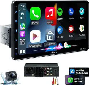 10.1" Wireless Single Din Car Radio Stereo with Apple Carplay Android Auto Touch Screen, Car Play Audio Receivers Headunit, Bluetooth 5.3, Backup Camera, 240W, 2 Subwoofers, Navigation, FM/AM, SWC