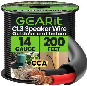 Outdoor Speaker Wire CCA 2x2.5mm (60.96 Meters - Black) Copper Clad Aluminum - Hi-Fi Audio Cable for Direct Burial in Ground/in Wall / CL3 CL2 Rated / 2-Conductors - 14 Gauge AWG, 200 Feet