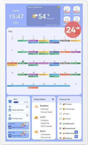 Cozyla 24 Inch Digital Calendar Wall Touch Screen Chore Chart To Do List Notepad Electronic Smart Calendar Digital for Family Meal Planner Support All App Via App Store Android Tablet Wall Mount White