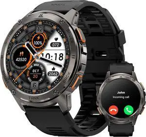 Smart Watch for Men, 60 Days Extra-Long Battery, 50M Waterproof for Swimming, Rugged Military Full Metal Body Smartwatch, 1.43 AMOLED Always-On Display Fitness WatchAnswer/Make CallsAI Voice