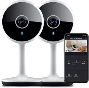 Geeni Vivid 2 Pack Indoor Smart Security Cameras, 1080p HD Wi Fi Surveillance, Motion Detection, Night Vision, Two Way Audio, Works with Alexa & Google, Cloud & Local Storage
