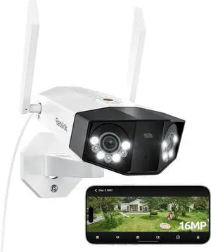 16MP WiFi Security Camera Outdoor, 180° Ultra-Wide Angle, Duo 3 WiFi, 2.4/5GHz Wi-Fi 6, Smart Detection, Color Night Vision, Two-Way Talk, IP67 Waterproof, Up to 512GB Storage, Plug-in Power