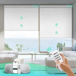 Motorized Blinds with Remote, 100% Blackout Smart Blinds, Motorized Shades, Automatic Blinds for Windows, Electric Blinds Work with Alexa Google and Homekit (Light Chaser-Perla Bianca BO)
