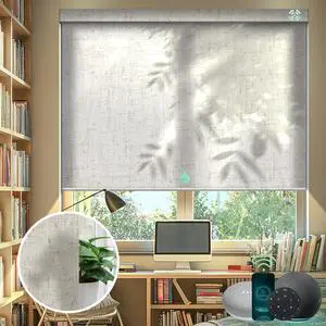 Motorized Blinds with Remote, Light Filte Smart Blinds Work with Alexa Google Home, Automatic Roller Shades for Indoor Windows Living Room, Custom Size (Linen Beige)