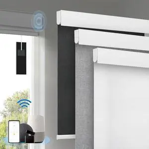 Motorized Blinds with Remote, [Free Solar Panels] Cordless Smart Blinds with Valance Cover, Blackout Electric Blinds with Remote Control, Automatic Roller Shades for Windows White 34" W x 72" H