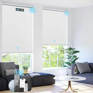 Motorized Blinds with Remote ControlSolar Panel Included 100% Blackout Smart Roller Blinds Automatic Blinds for Windows Cordless Electric Shades Compatible with Alexa White,34" W*72" H