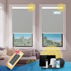 Motorized Blinds with Remote,Thermal Electric BlindsSolar Panel,Customizable Automatic Roller Shades, Blackout Remote Control Blinds for Windows Upgrade to Smart Blinds, Gray,23" W x 72" H