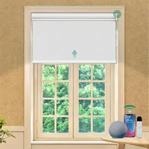 Motorized Roller Blinds with Remote Control for Windows, Blackout Smart Roller Shade, Battery Powered Electric Smart Blind (White,H72 x W27)