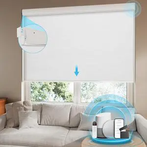 Motorized Blinds with Remote, No Drill Cordless Roller Shades, 100% Blackout Smart Blinds, Compatible with Alexa, Google, Automatic Blinds for Windows, 34" Wx72 H