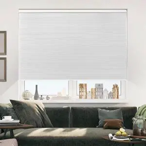 Cellular Shades Cordless Blackout Honeycomb Blinds for Indoor Windows, Thermal Insulated Window Shades Noise Reduction, Easy to Install, Perfect for Bedroom/Living Room, White - H64 x W31