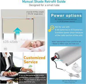 RTS 12V DC Radio Controlled Tubular Motors for Electric Mini Roller Blind Compatible 1(25mm) and 1-1/8(28mm) Roller Shades