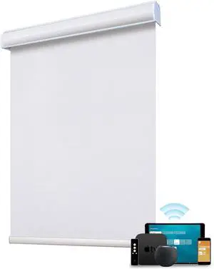 Motorized Blind Work with Homekit Thread-Enabled, 100% Blackout Smart Shades with Remote Control, Automatic Roller Shade, Electric Blinds Custom Up to 110" W x 120" H, Essential White