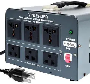 5000 Step Up/Down Transformer Converter 110/120 Volt - 220/240 Volt w/US Power Cord,Circuit Breaker Protection (Grey)