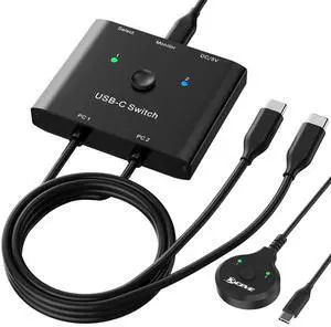 USB C Switch,Bi-Directional USB C Switcher 2 Computers, USB Type C KVM Switch 8K@60Hz 4K@120Hz Video/10Gbps Data Transfer/100W Charging,Compatible with Thunderbolt Device,2 USB-C Cables Included