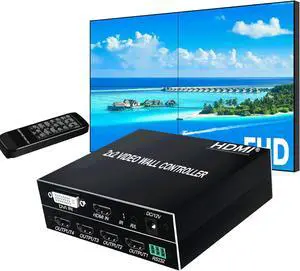 2x2 HDMI Video Wall Controller, HDMI & DVI Support 4K Input TV Wall Controller,1080P Output TV Wall Processor, IR Remote & RS232 Control,180 Degree Rotate 1x2,1x3,1x4,2x2,2x1,3x1x4x1 Video Wall