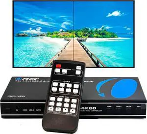 4K 2x2 HDMI or USB-C Video Wall Controller Processor Display Upto 4K 60hz 2x1, 1x2, 1x3, 1x4 Supports 180 Degree Rotate RS-232 Audio Extraction
