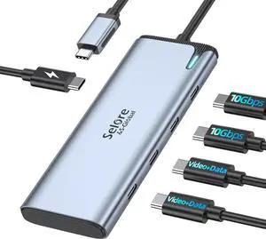 USB C Splitter with 4K/60Hz Video Output,USB C Hub Dual Monitor with DP Alt Mode,10Gbps Data Transfer,100W PD,Docking Station Dual Monitor for Windows Laptop,Portable Monitors