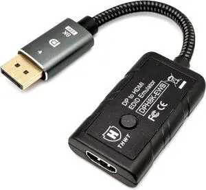 8K DP to HDMI EDID Emulator (Model: DPH8K-EWB), Supports SCDC and Exact EDID Copying and Emulation, HDCP Passthrough (not Bypass or Remove), Preset EDIDs are 8K@60Hz 4:4:4 and 4K@120Hz 4:4:4