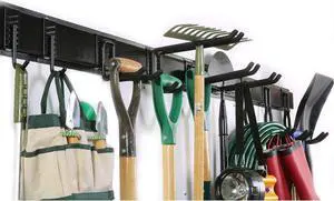 13 PCS Tool Storage Rack, 64 Inches Adjustable Garage Organization Wall Mounted Storage System with 9 Hooks, Heavy Duty Steel Garden Tool Organizer Wall Holders