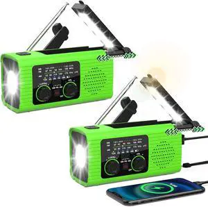 Emergency Radio, Multifunction Solar Charger Hand Crank NOAA Weather AM/FM Radio 4000mAh with USB Charged, Reading Lamp, Flashlight, SOS Alarm, Headphone Jack for Emergencies, 2 k