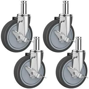 5-Inch Caster for Wire Shelving Racks, Heavy Duty Scaffolding Wheel with Brake, Set of 4 Metro Shelving Replacement Wheels(.864" x 2-3/16")