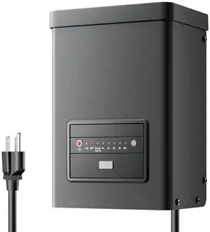 300W Low Voltage Landscape Transformer with Countdown Timer and Pcell Sensor, 120V AC to 12V/14V AC Converter with Overload Protection, Weather Durable for Outdoor LED Lighting