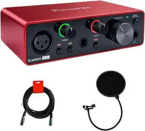 Scarlett Solo 3rd Gen USB Audio Interface Bundle with 25-Feet XLR Male to XLR Female Microphone Cable, and Pop Filter for Broadcasting and Recording Microphones (3 Items)
