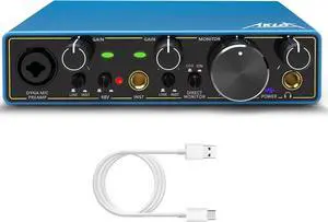 USB Audio Interface,  Xrl Audio Interfaces, for the Guitarist, Vocalist, Podcaster or Producer, 24-bit/192 kHz High-Fidelity, Studio Quality Recording, 2 In 2 Out Audio Interfaces for PC/Win/Mac