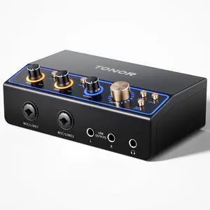 2O2 Audio Interface for Recording, USB Audio Mixer for Podcasting, 2 XLR&6.35mm Channel Sound Board with RGB for Gaming & Streaming, Content Creators, Studio Quality, High Fidelity, TX510 Black