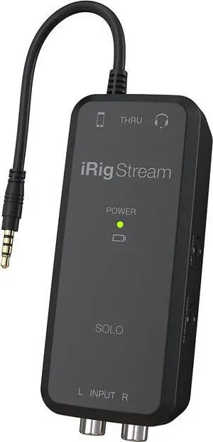 iRig Stream SOLO audio interface for iOS & Android devices, iPhone, iPad, with 1/8" TRRS jack & 2 RCA, connects directly to mixers & Dj decks