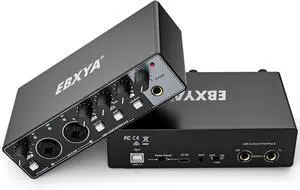 2i2 USB Audio Interface for PC Recording, 24-bit/192kHz Plug and Play USB Interface +48V Phantom Power for Music, Studio, Guitar, Podcast, Streaming No Software Included(Metallic Black)