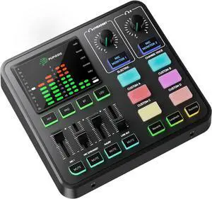 PUPGSIS Gaming Audio Mixer, Audio Interface for PC/Podcast/Streaming, Sound Board with 3.5mm/XLR Mic Input, 48V Phantom Power, Voice Changer, Live Sound Card with DJ Mixer Effects/Bluetooth/4 Channel
