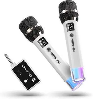 Wireless Microphones, Microphone with One-to-One Chip Connection and LED Lights, 40H Duration, 200FT Range Receiving, Volume Control Karaoke Microphone for Singing, Speech, Home Py, YouTube/TikTok