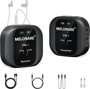 PM-1 Wireless in-Ear Monitor System - UHF 500MHz, No Delay, HD Audio, Beltk Transmitter & Receiver, 10 Channels, Mono/Stereo Selection, IEM for Live Performance, Studio, Bands