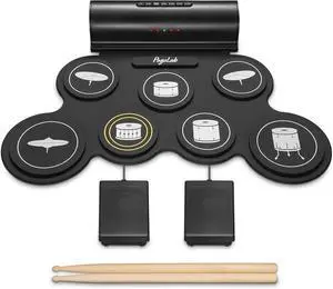 Electronic Drum Set, 7 Pads Roll Up Electric Drum Pad with Wireless Function, Portable Rechargeable Midi Drum Kit with Built-in Ser/Pedals/Headphone Jack, Great Holiday Gift for Beginner