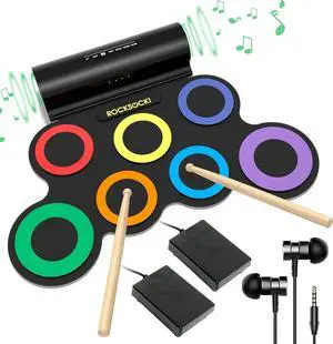 Electric Drum Set, 7-Pad Electronic Drum Set with Headphone Included, Roll-up Drum Pad For Kids, Great Holiday Xmas Birthday Gift (Dual Sers)