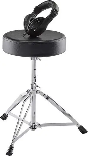 Drum Essentials Bundle  Complete Electric Drum Set Accessory k including A Drum Throne and On-Ear Headphones
