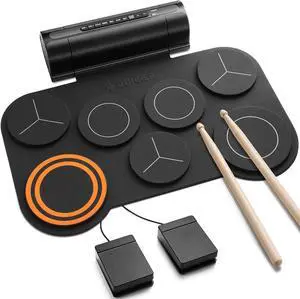 Electronic Drum Set, 7 Pads Electric Drum Pad Roll Up Quiet Drum Pad Built-in Ser, 40 Drum Lessons Included, Kids Holiday Christmas & Birthday Gift Instrument Toys(DED-20)