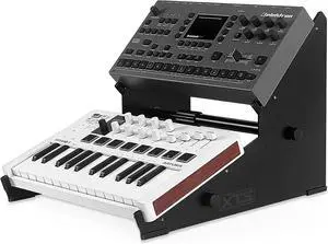 2-Tier XTS Desktop Stand, Adjustable Length from 10.6" - 18.5" for Sampler/Synth/MIDI Controller/Drum Machine, fits MPC Live 2/MPC One/TR-8S/Analog Rytm/Octatrack, easy to assemble and rze