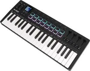 37 Key USB MIDI Keyboard Controller With 16 Backlit Drum Pads, Bluetooth Semi Weighted Professional dynamic keybed 8 Knobs and Music Production,Software Included (37 Key Black)