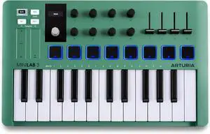 MiniLab 3  Limited Edition Mint Green 25 Key USB MIDI Keyboard Controller With 8 Multi-Color Drum Pads, 8 Knobs and Music Production Software Included