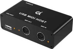 Standalone MIDI-USB Host Bridge Box - 1-In/1-Out 5-Pin MIDI Interface, LED Indicator, Metal Housing (Black)