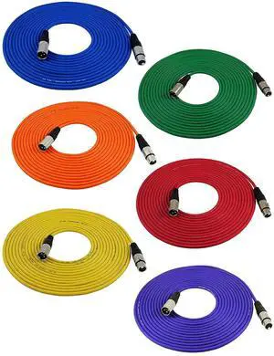 25 Ft Mic Cable Cords - XLR Male to XLR Female Colored Cables - 25' Balanced Mike Cord - k of 6