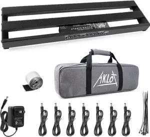 Guitar Pedal Board with Built-in Power Supply Guitars Effect Pedalboard Aluminium Alloy Power Supply 19" x 5" with Bag, Pedal Cable