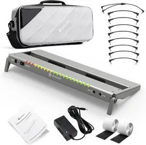 Guitar Pedal Board with Built-in Isolated Power Supply, VPPD-S Aluminum Small Portable Folding Powered Guitar Pedalboard with Carry Bag, 2.8lb, Gray
