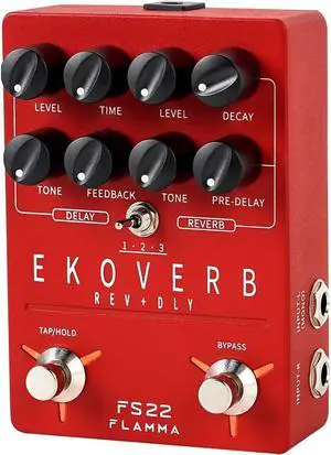 FS22 Stereo Delay & Reverb Combo Effects Pedal Ambient Guitar Pedal with 3 Pairs Combo Effects Reverse Delay Shimmer Reverb Tap Tempo Freeze Trail On Function
