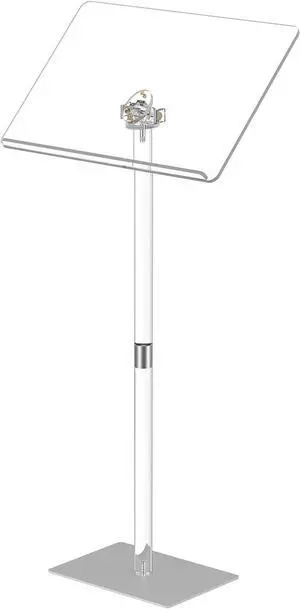 Acrylic Podium Stand, Angle Adjustable, Modern Lecterns & Pulpits for Classroom, Concert, Church, Speech, Easy Assembly, Metal Base, 23.6" L x 15.7" W x 42.3" H, Clear