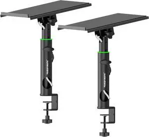 Pair of Studio Monitor Stands Desk Clamp Ser Stands 0-12°Tilt Height Adjustable with Cable Management