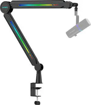 RGB Mic Boom Arm High Profile, Overhead Boom Arm Microphone Stand Desk Mount, Adjustable Microphone Stand with Desk Mount, Mic Arm for Live Streaming Gaming Podcasting Recording (Black)