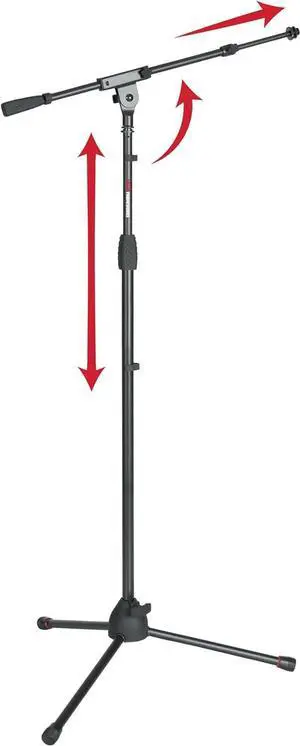 Tripod Mic Stand with Boom Arm & Soft Grip Twist Clutch Height Adjustment, Includes 3/8" and 5/8" Adapters (GFW-MIC-2020)